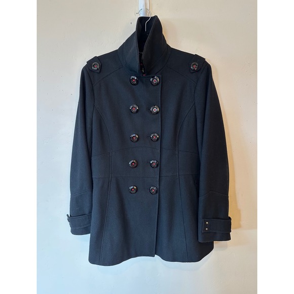 Miss Sixty Jackets & Blazers - Vintage Miss Sixty M60 Black Wool Blend Peacoat Red Satin Lining Gothic Y2K XL
